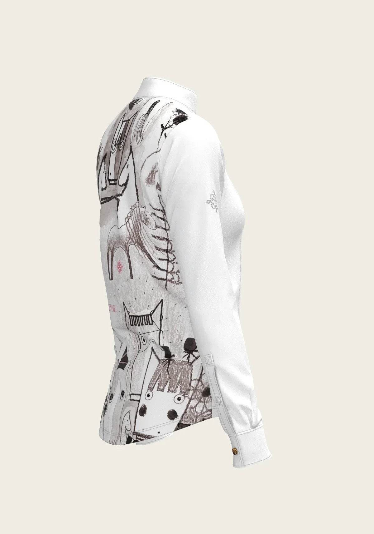 The Horse Fair Monochrome Long Pleated Long Sleeve Sleeve Show Shirt - GiFTiFY