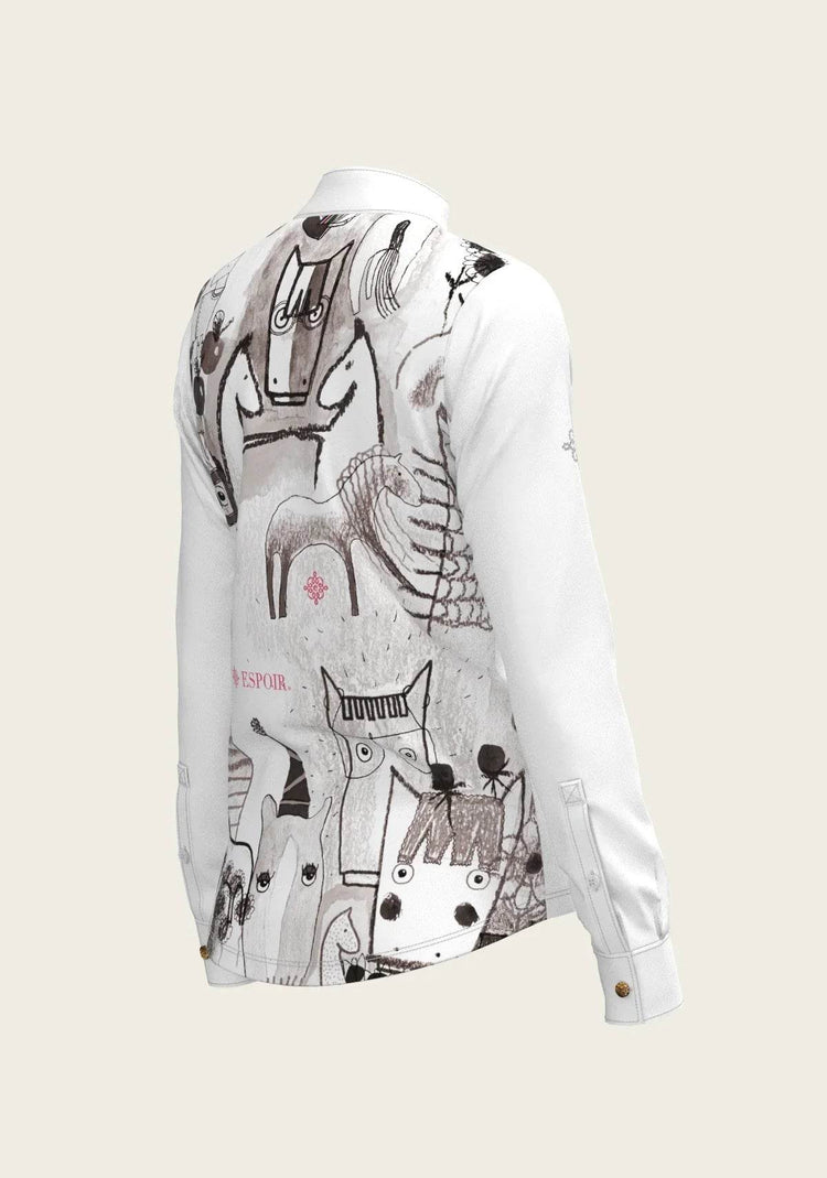 The Horse Fair Monochrome Long Pleated Long Sleeve Sleeve Show Shirt - GiFTiFY