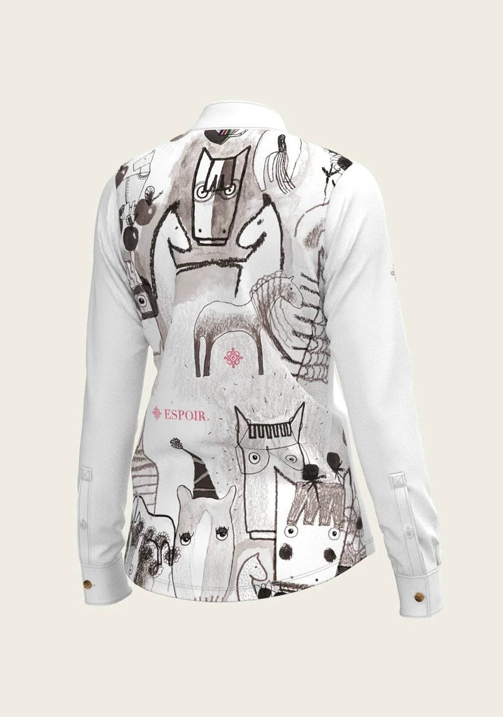 The Horse Fair Monochrome Long Pleated Long Sleeve Sleeve Show Shirt - GiFTiFY