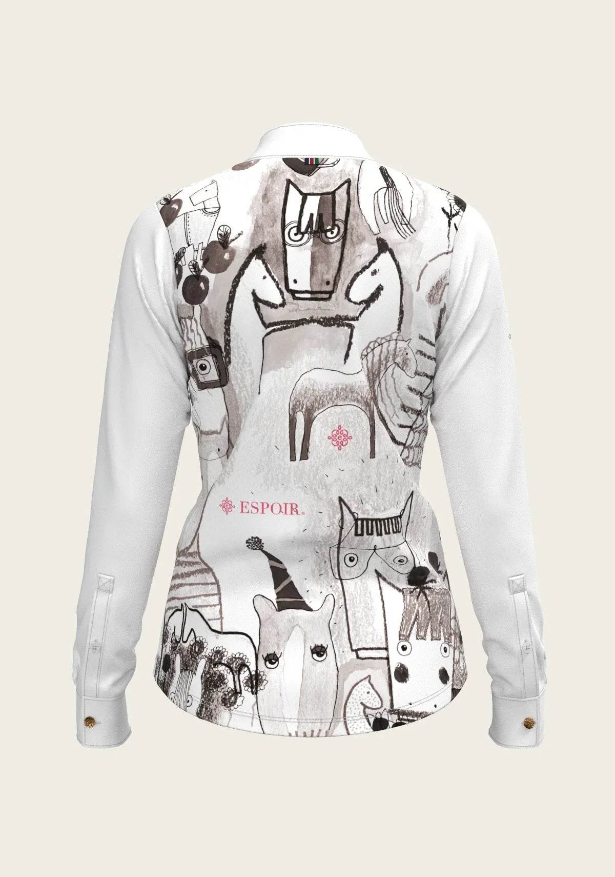 The Horse Fair Monochrome Long Pleated Long Sleeve Sleeve Show Shirt - GiFTiFY