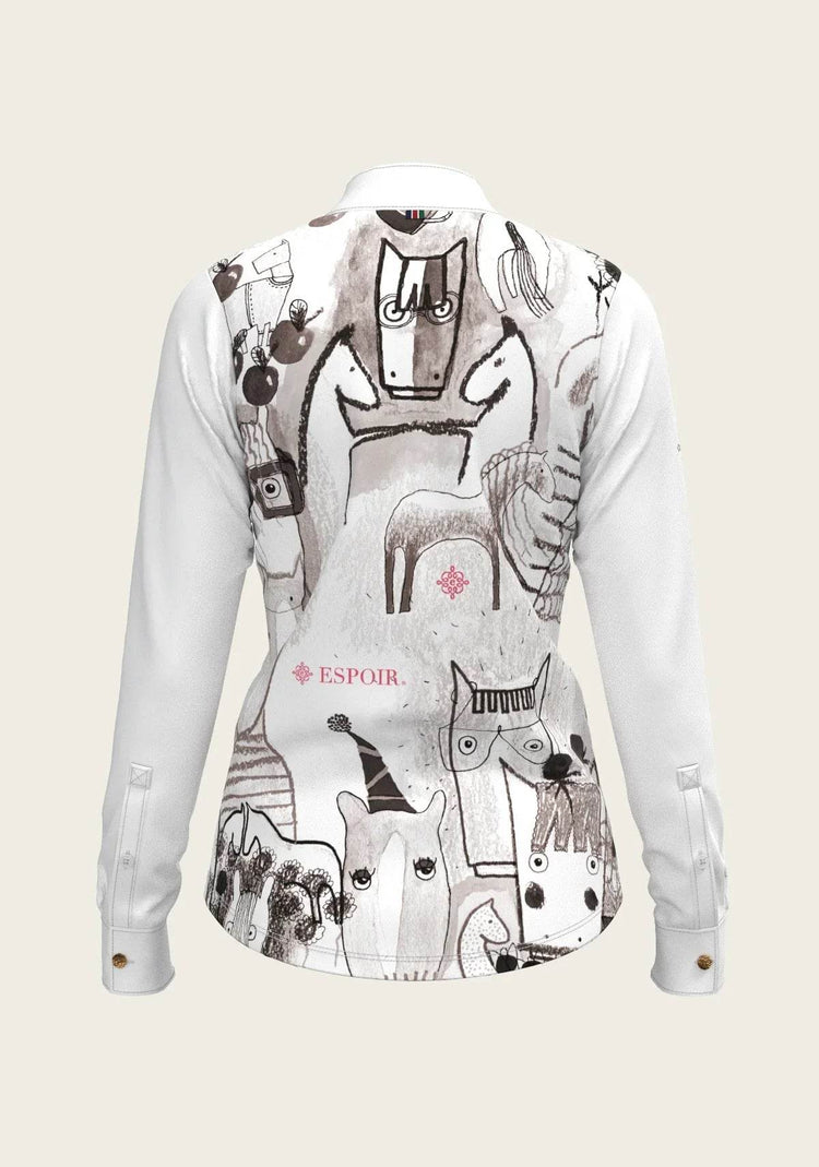 The Horse Fair Monochrome Long Pleated Long Sleeve Sleeve Show Shirt - GiFTiFY