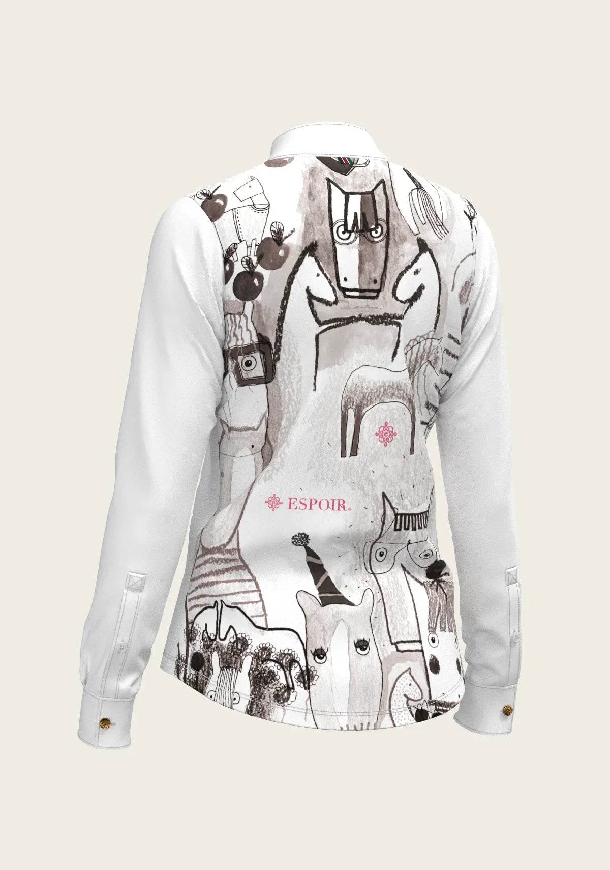 The Horse Fair Monochrome Long Pleated Long Sleeve Sleeve Show Shirt - GiFTiFY