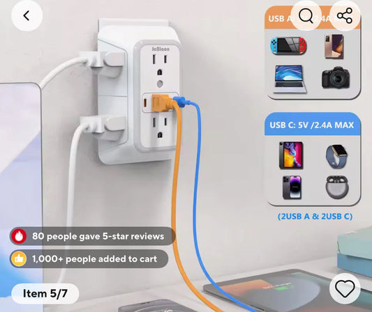US Multi Socket Wall Socket with 6 AC Outlets GiFTiFY