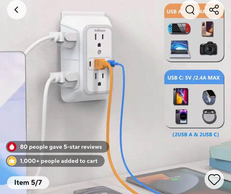 US Multi Socket Wall Socket with 6 AC Outlets US Multi Socket Wall Socket by GiFTiFY