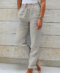 Women's Elastic Waist Solid Color Cotton Pants