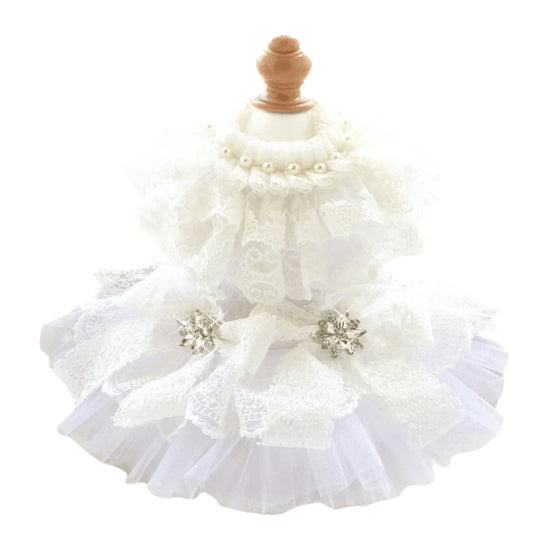 Handcraft White Lace Vintage Dog Wedding Dress Pet Bridal Outfit - GiFTiFY