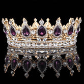 Luxury Retro Gold Color Pink Crystal Round Bridal Crown Classic Baroque Rhinestone Diadem Tiaras Women Wedding Hair Accessories - GiFTiFY