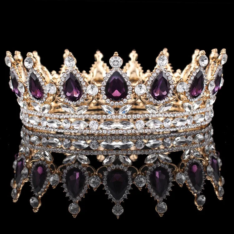 Luxury Retro Gold Color Pink Crystal Round Bridal Crown Classic Baroque Rhinestone Diadem Tiaras Women Wedding Hair Accessories GiFTiFY