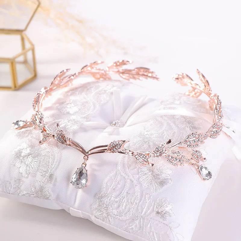 Luxury Crystal Crown Bridal Hair Accessories Wedding Rhinestone Waterdrop Leaf Tiara Crown Headband Frontlet Brides Hair Jewelry Tiaras by DSERS