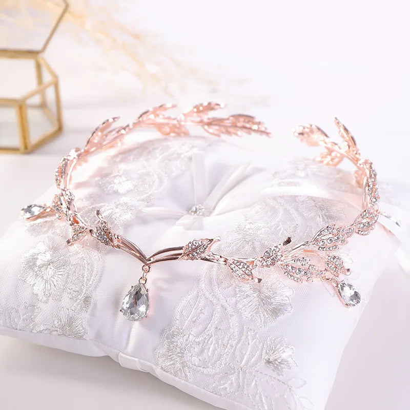 Luxury Crystal Crown Bridal Hair Accessories Wedding Rhinestone Waterdrop Leaf Tiara Crown Headband Frontlet Brides Hair Jewelry GiFTiFY