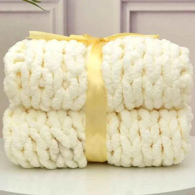 Hand Chunky Knitted Blanket Handmade Coarse Wool Woven Blanket Chenille Thick Blanket Sofa Blanket Photography Prop Blanket by DSERS