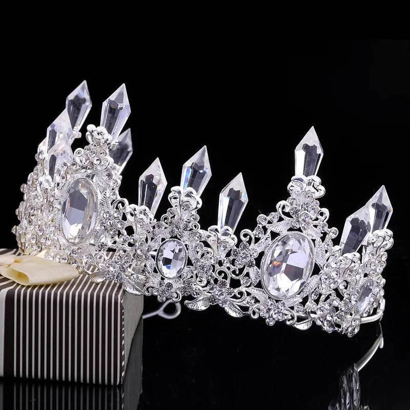Luxury Big Rhinestone Bridal Jewelry Sets Silver Plated Crystal Crown Tiaras Choker Necklace Earrings Sets Wedding Accessories - GiFTiFY