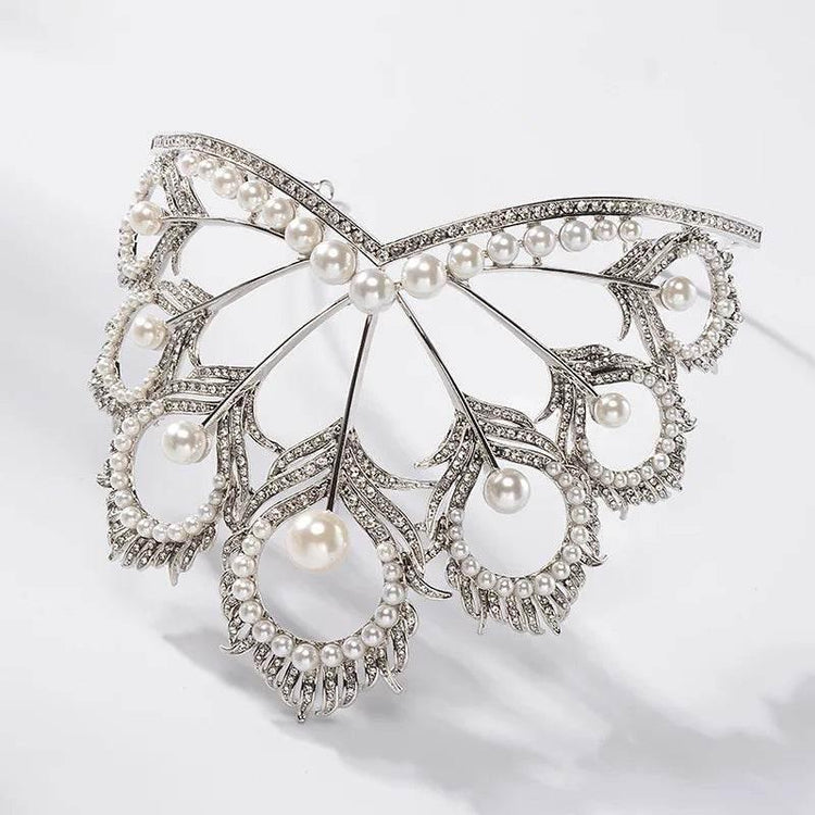 Luxury Miss Universe Crown Round Wedding Crystal Pearl Crowns Peacock Feather Tiaras Rhinestone Pageant Diadem CZ Coroa Novia - GiFTiFY