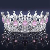 Luxury Retro Gold Color Pink Crystal Round Bridal Crown Classic Baroque Rhinestone Diadem Tiaras Women Wedding Hair Accessories - GiFTiFY