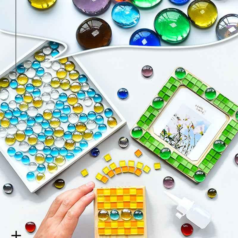 100g/3.52oz(Approx. 18-25pcs) Oblate Bead Glass Mosaic Tiles Colorful Round Mosaic Making Material Multi Diameter DIY Craft Tile by DSERS
