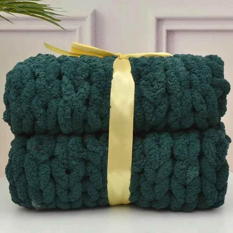 Hand Chunky Knitted Blanket Handmade Coarse Wool Woven Blanket Chenille Thick Blanket Sofa Blanket Photography Prop Blanket by DSERS