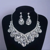 Luxury Big Rhinestone Bridal Jewelry Sets Silver Plated Crystal Crown Tiaras Choker Necklace Earrings Sets Wedding Accessories - GiFTiFY