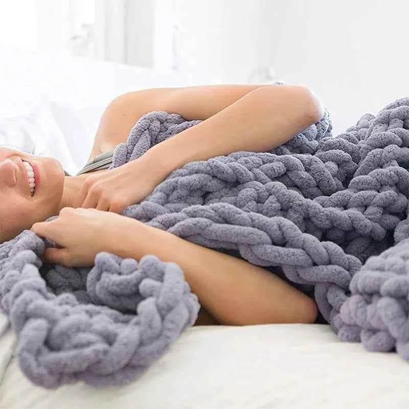 Hand Chunky Knitted Blanket Handmade Coarse Wool Woven Blanket Chenille Thick Blanket Sofa Blanket Photography Prop Blanket by DSERS