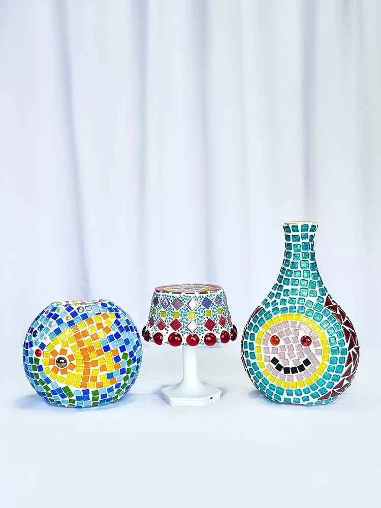 100g/3.52oz(Approx. 18-25pcs) Oblate Bead Glass Mosaic Tiles Colorful Round Mosaic Making Material Multi Diameter DIY Craft Tile