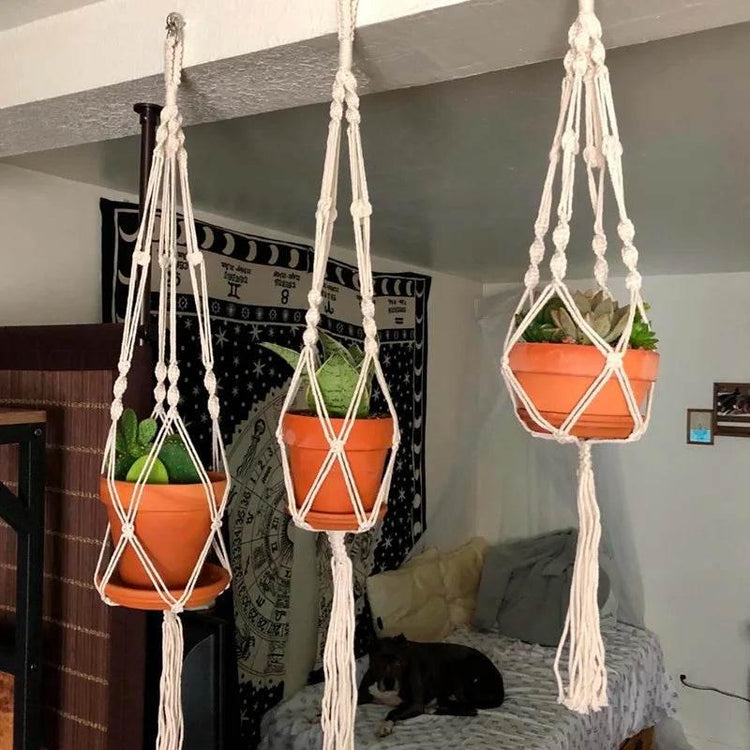 Hanging Plant Handmade Macrame Plant Hanger Flower Pot Planter Hanger Wall Decor Courtyard Garden Hanging Planter Hanging Basket - GiFTiFY