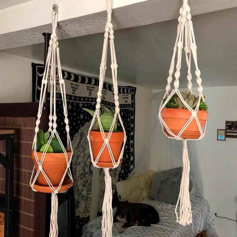 Hanging Plant Handmade Macrame Plant Hanger Flower Pot Planter Hanger Wall Decor Courtyard Garden Hanging Planter Hanging Basket by DSERS
