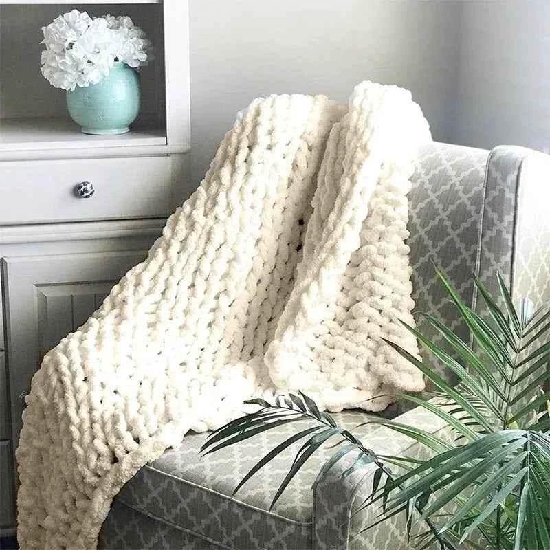 Hand Chunky Knitted Blanket Handmade Coarse Wool Woven Blanket Chenille Thick Blanket Sofa Blanket Photography Prop Blanket by DSERS