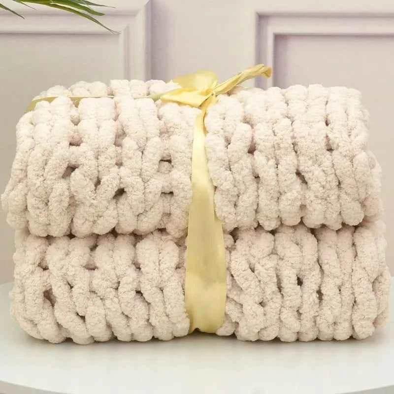 Hand Chunky Knitted Blanket Handmade Coarse Wool Woven Blanket Chenille Thick Blanket Sofa Blanket Photography Prop Blanket by DSERS