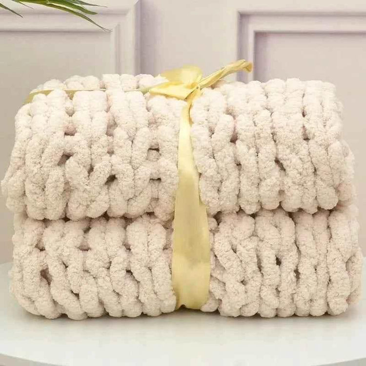 Hand Chunky Knitted Blanket Handmade Coarse Wool Woven Blanket Chenille Thick Blanket Sofa Blanket Photography Prop Blanket - GiFTiFY