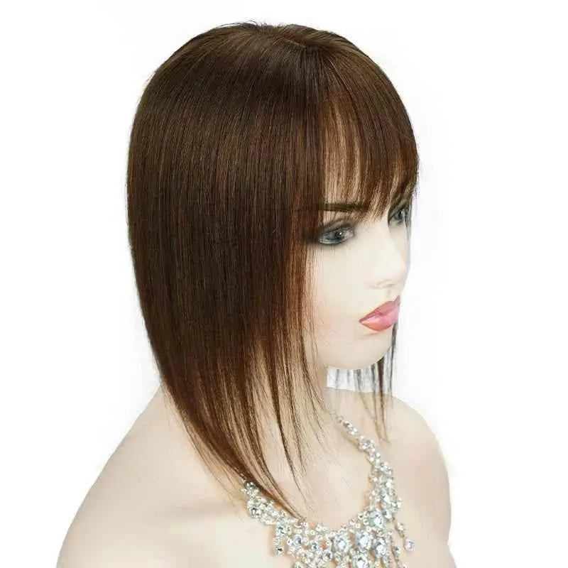 Doreen 13*13cm 8" 12" 16" Topper Hair with Bangs Real Remy Human Hair Toppers for Women With Thin Hair Silk Base with Hair Weft
