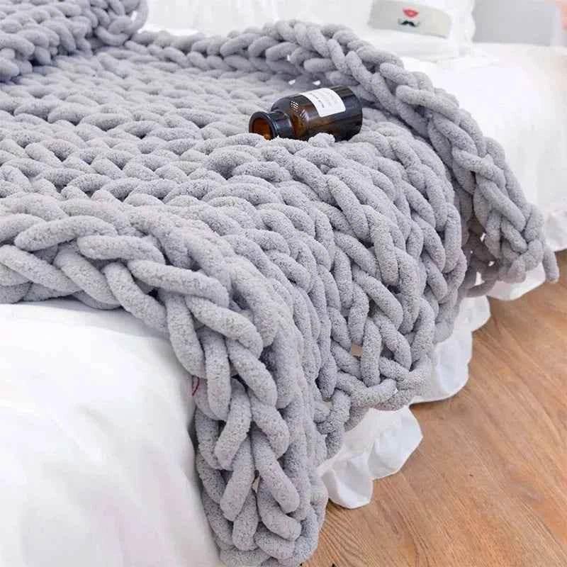 Hand Chunky Knitted Blanket Handmade Coarse Wool Woven Blanket Chenille Thick Blanket Sofa Blanket Photography Prop Blanket by DSERS