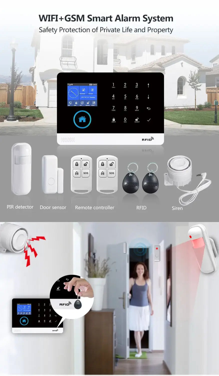 Home Burglar Security System with Camera WiFi GSM Home Security System