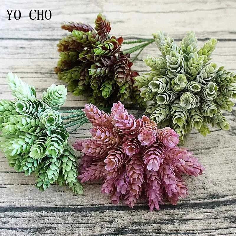 YO CHO Artificial Fake Plant Twigs Succulents Leaves 30 Heads Pineapple Grass Green Plastic Plant DIY Home Garden Wedding Decor