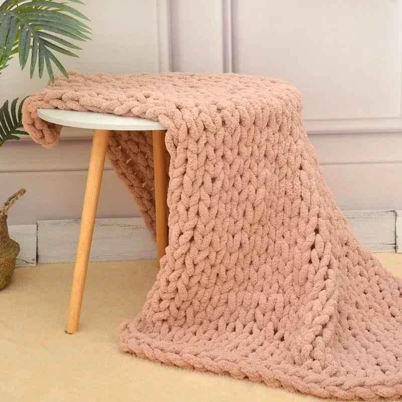 Hand Chunky Knitted Blanket Handmade Coarse Wool Woven Blanket Chenille Thick Blanket Sofa Blanket Photography Prop Blanket by DSERS