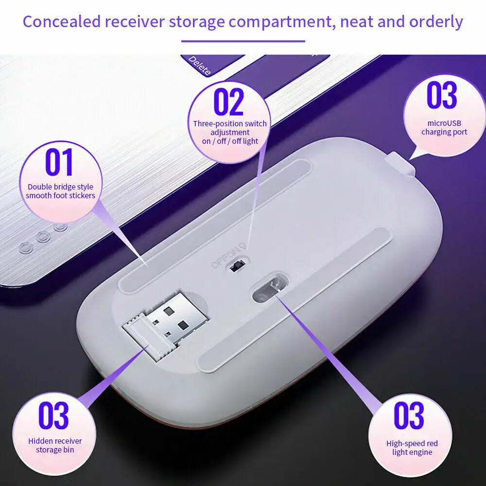 Black USB Rechargeable RGB LED Wireless Mouse