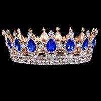 Luxury Retro Gold Color Pink Crystal Round Bridal Crown Classic Baroque Rhinestone Diadem