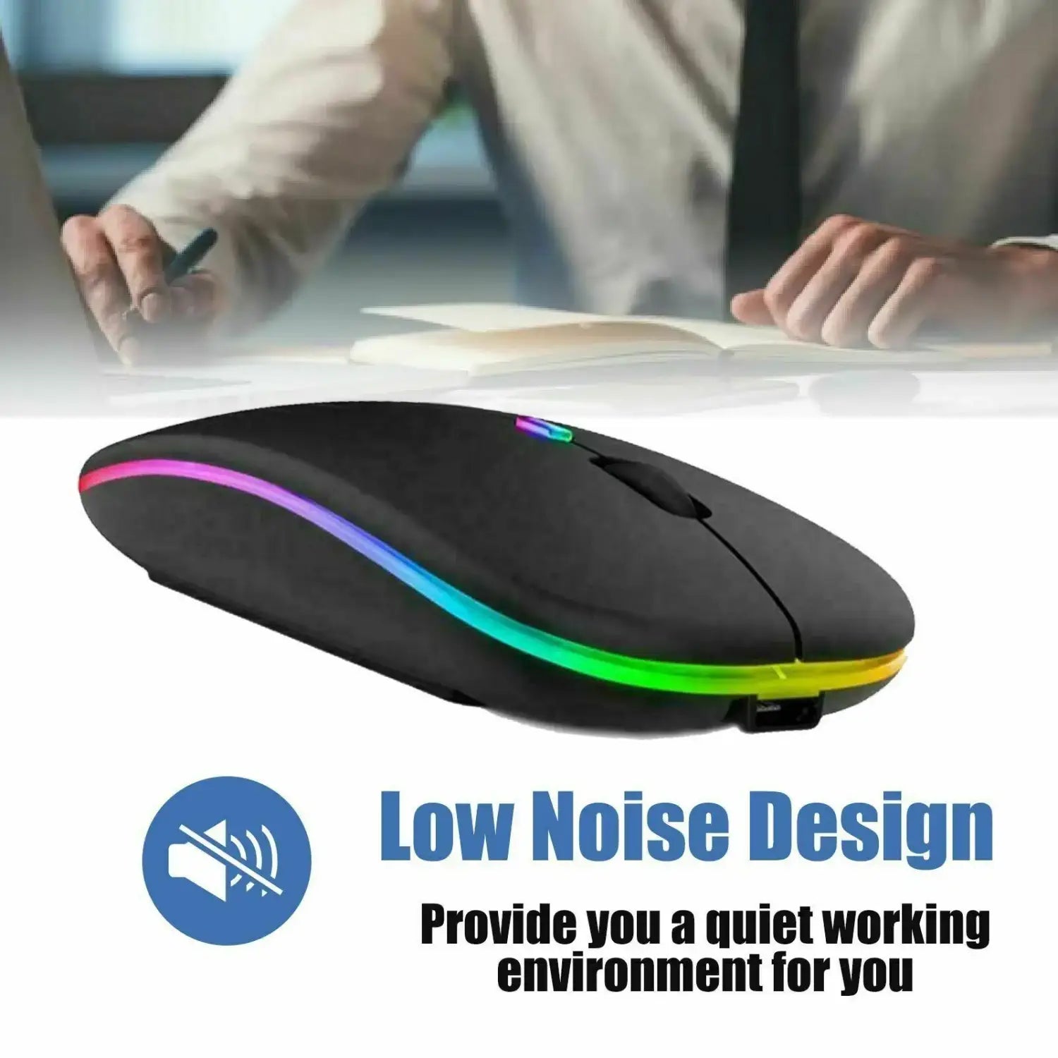 Black USB Rechargeable RGB LED Wireless Mouse