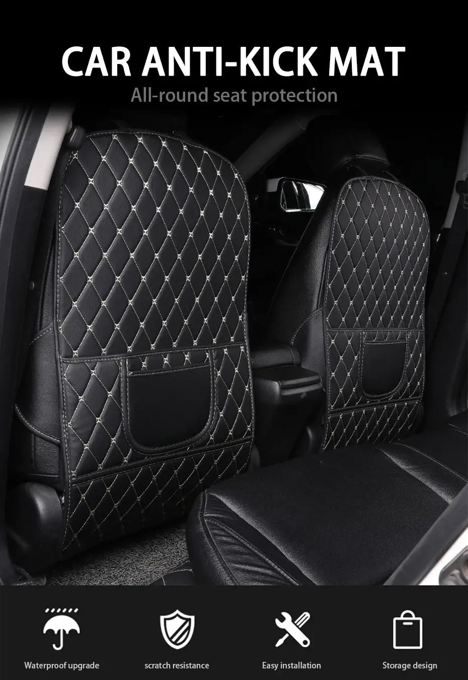 Black Car Seat Protector Pad with Red Stitching