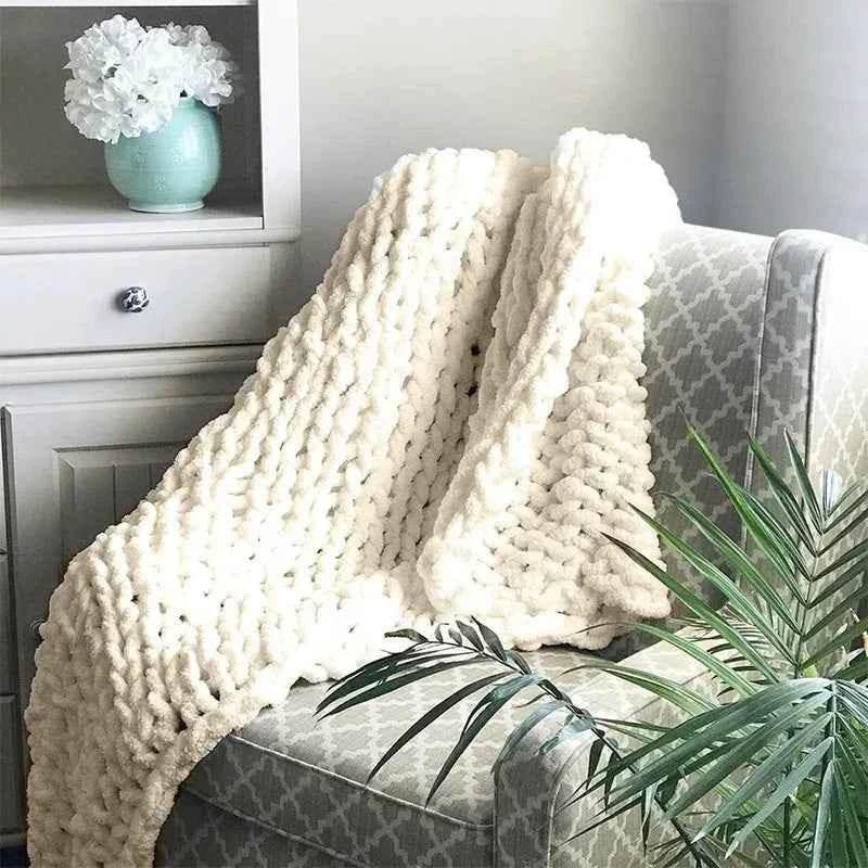 Hand Chunky Knitted Blanket Handmade Coarse Wool Woven Blanket Chenille Thick Blanket Sofa Blanket Photography Prop Blanket by DSERS