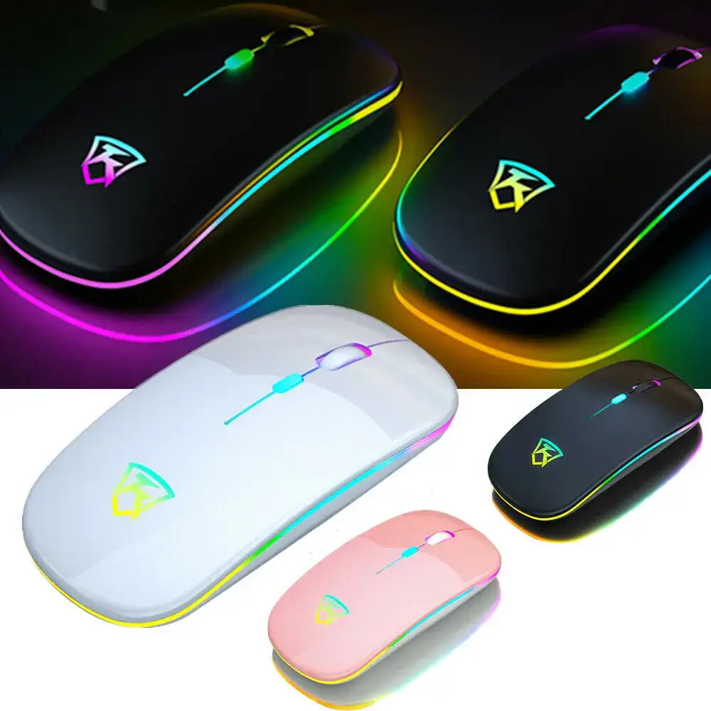 Black USB Rechargeable RGB LED Wireless Mouse