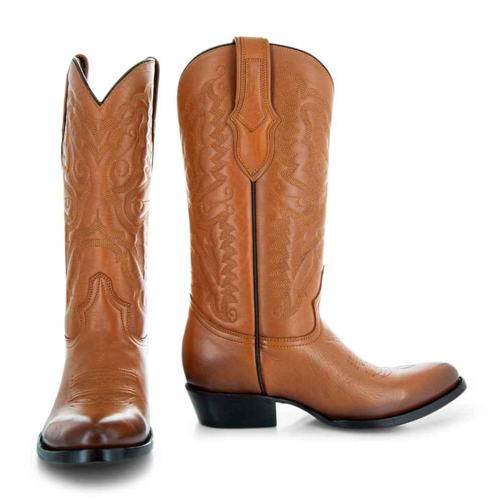 Cowboy Dress Boots | Mens Classic Round-Toe Boots (H7001-Tan) - GiFTiFY