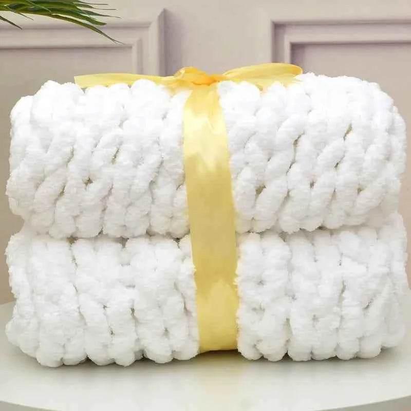 Hand Chunky Knitted Blanket Handmade Coarse Wool Woven Blanket Chenille Thick Blanket Sofa Blanket Photography Prop Blanket by DSERS