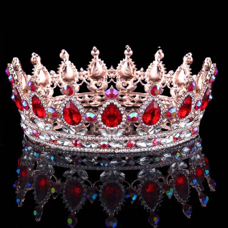 Luxury Retro Gold Color Pink Crystal Round Bridal Crown Classic Baroque Rhinestone Diadem Tiaras Women Wedding Hair Accessories GiFTiFY