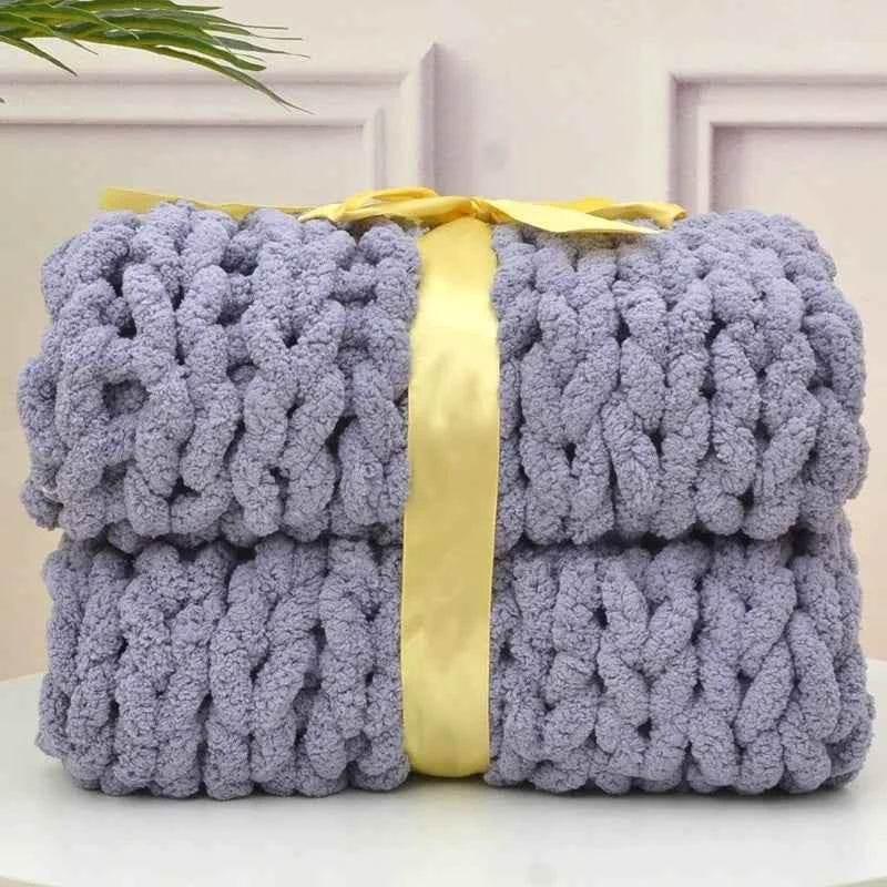 Hand Chunky Knitted Blanket Handmade Coarse Wool Woven Blanket Chenille Thick Blanket Sofa Blanket Photography Prop Blanket by DSERS