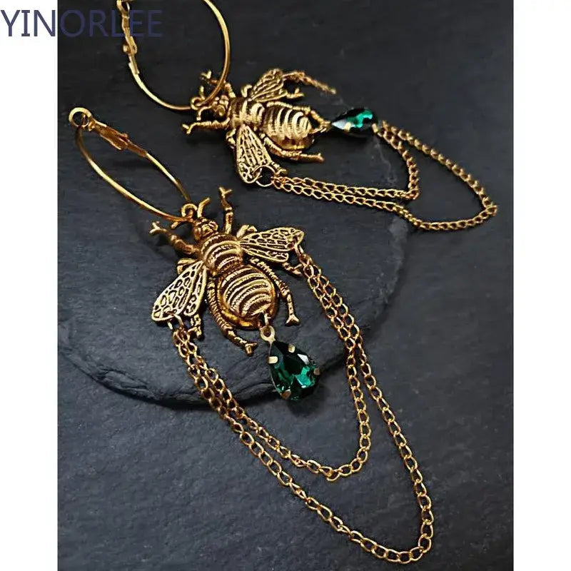 Goth Bumblebee Hoops Water Crystal Earring Dangle Drop Teardrop Witch Creative Gothic Punk Grunge Jewellery Women Gift