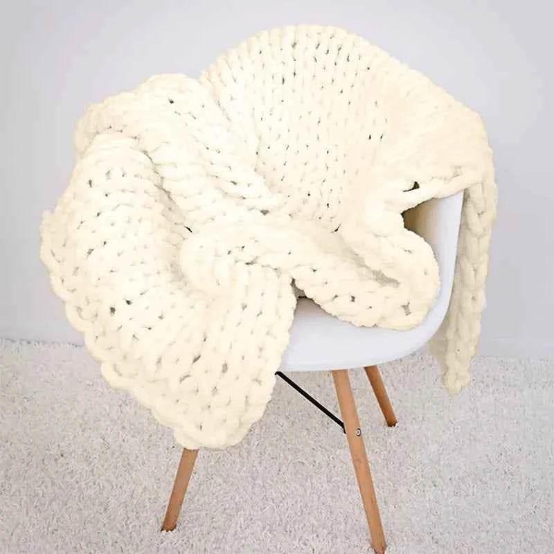 Hand Chunky Knitted Blanket Handmade Coarse Wool Woven Blanket Chenille Thick Blanket Sofa Blanket Photography Prop Blanket by DSERS