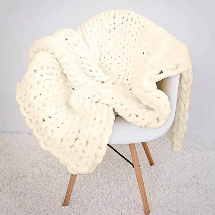 Hand Chunky Knitted Blanket Handmade Coarse Wool Woven Blanket Chenille Thick Blanket Sofa Blanket Photography Prop Blanket - GiFTiFY