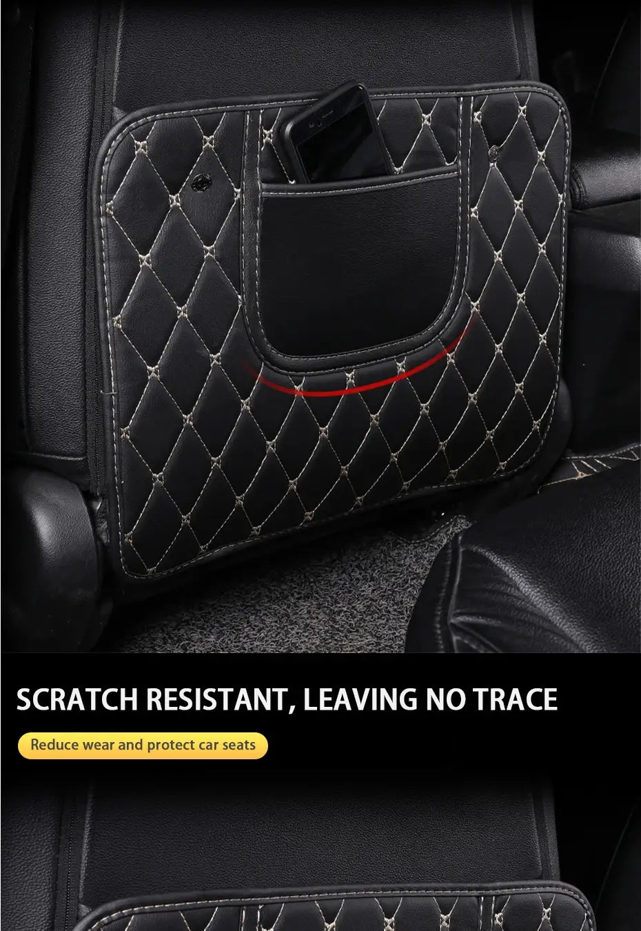 Black Car Seat Protector Pad with Red Stitching