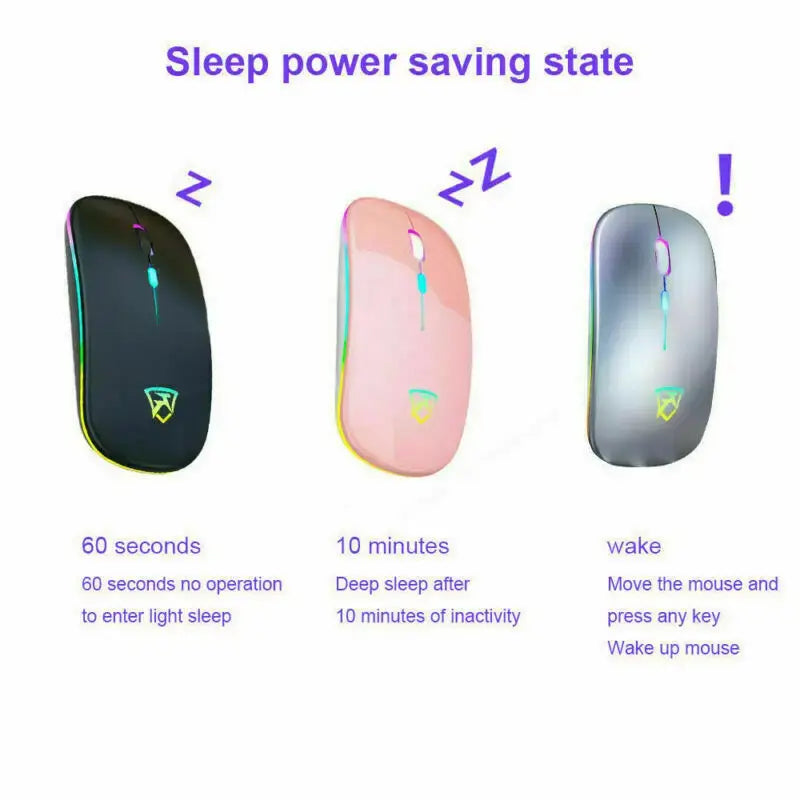 Black USB Rechargeable RGB LED Wireless Mouse