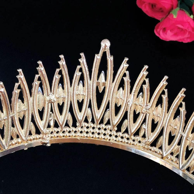 Baroque Sparkling Pink Crystal Bridal Tiaras Gold Color Rhinestone Pageant Crowns With Combs Headbands Wedding Hair Accessories - GiFTiFY