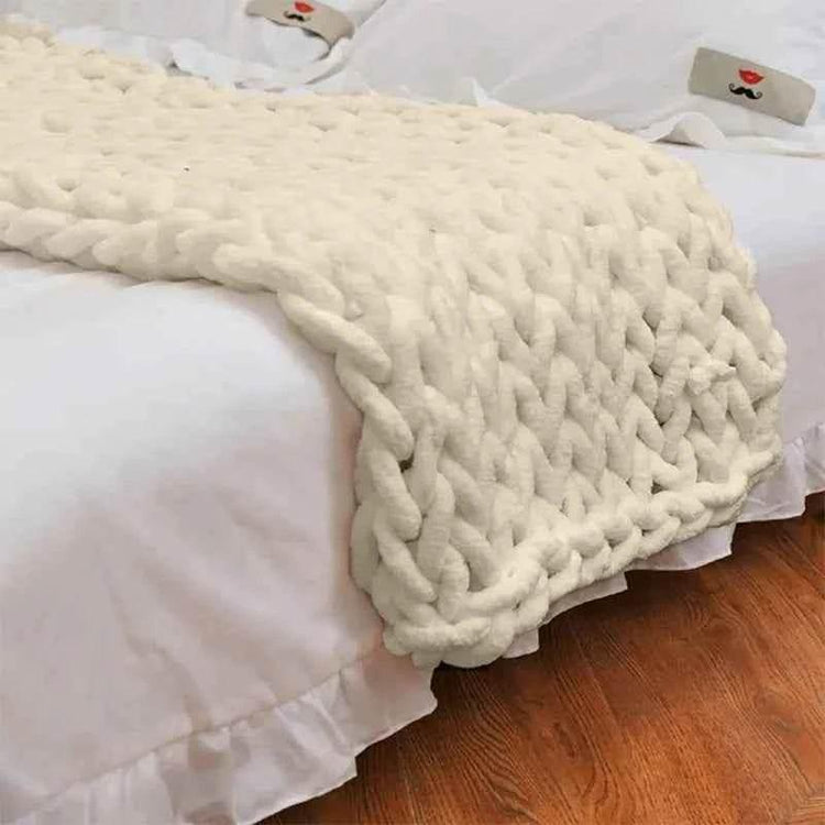 Hand Chunky Knitted Blanket Handmade Coarse Wool Woven Blanket Chenille Thick Blanket Sofa Blanket Photography Prop Blanket - GiFTiFY